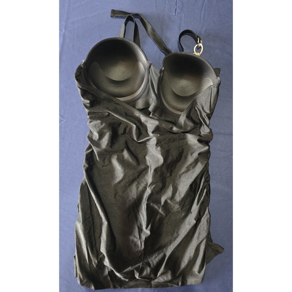 Marilyn Monroe Black 1x Halter One‎ Piece Swimsuit Gold Chain Ruched Swim Dress - Picture 8 of 13